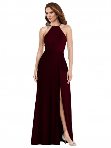 Sleeveless Burgundy Gold Low Back A-Line Spaghetti Straps Semi Formal Evening Dress / Bridesmaid Dress Maidstone