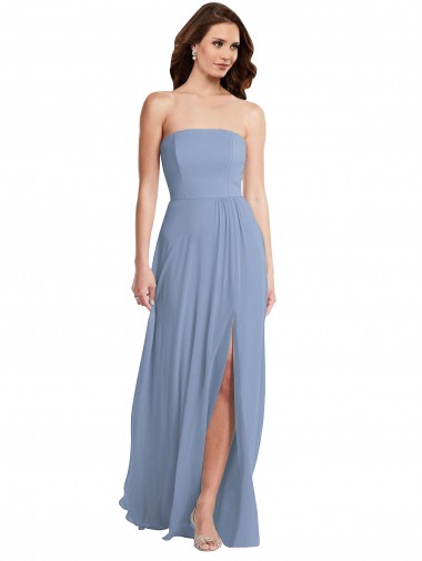 Sleeveless Dusty Blue A-Line Strapless Semi Formal Evening Dress / Bridesmaid Dress Maidstone
