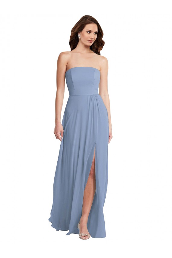 Sleeveless Dusty Blue A-Line Strapless Semi Formal Evening Dress / Bridesmaid Dress Maidstone