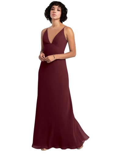 Sleeveless Burgundy Gold V-Back A-Line V-Neck Bridesmaid Dress / Formal Dress Maidstone