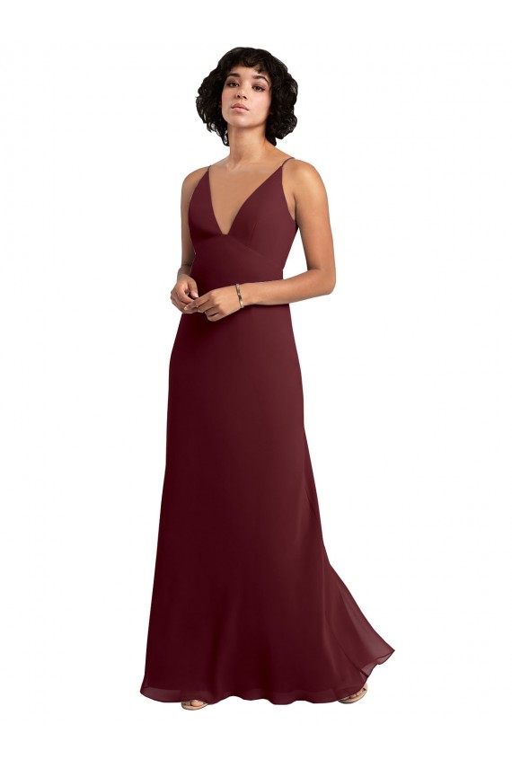 Sleeveless Burgundy Gold V-Back A-Line V-Neck Bridesmaid Dress / Formal Dress Maidstone