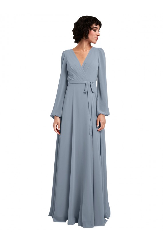Long Sleeves Dusty Blue A-Line V-Neck Bridesmaid Dress / Formal Dress Maidstone
