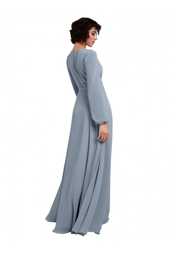 Long Sleeves Dusty Blue A-Line V-Neck Bridesmaid Dress / Formal Dress Maidstone