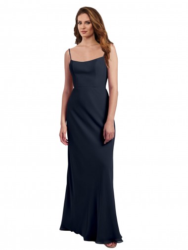 Sleeveless Dark Navy Open Back A-Line Spaghetti Straps Evening Dress / Bridesmaid Dress Maidstone