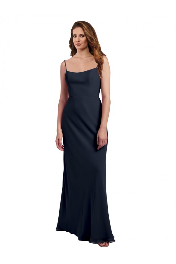 Sleeveless Dark Navy Open Back A-Line Spaghetti Straps Evening Dress / Bridesmaid Dress Maidstone