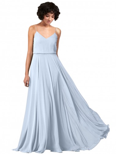 Sleeveless Light Sky Blue Low Back A-Line Spaghetti Straps Formal Dress / Bridesmaid Dress Maidstone