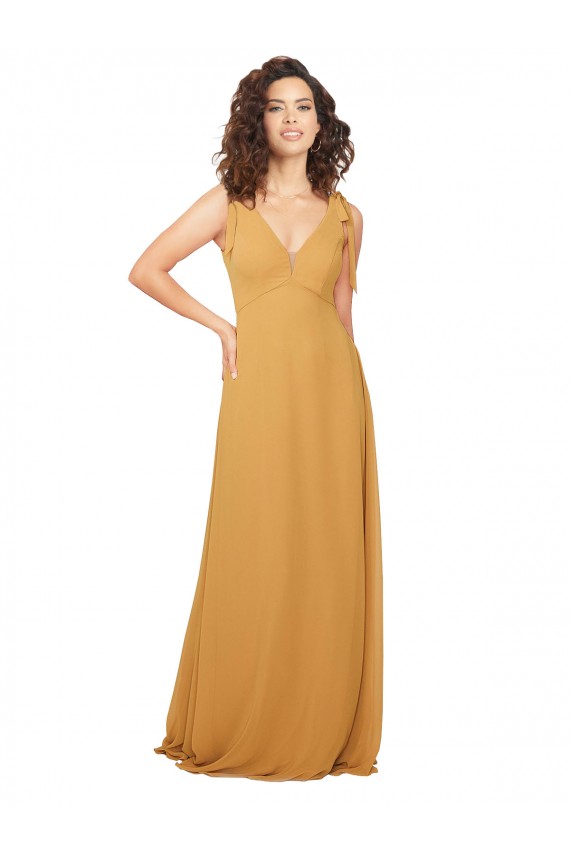 Sleeveless Saffron Keyhole Back A-Line V-Neck Bridesmaid Dress Maidstone