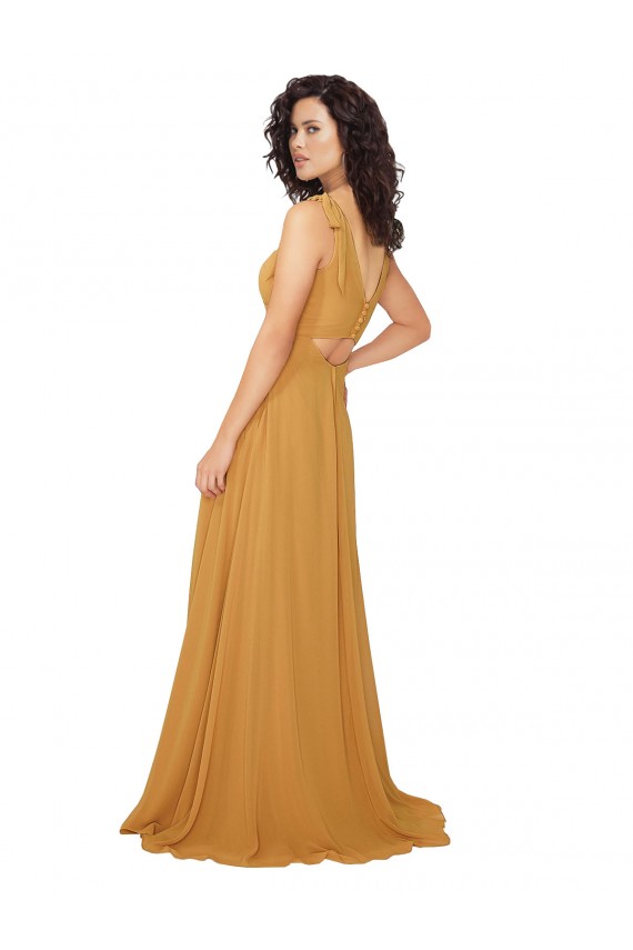 Sleeveless Saffron Keyhole Back A-Line V-Neck Bridesmaid Dress Maidstone