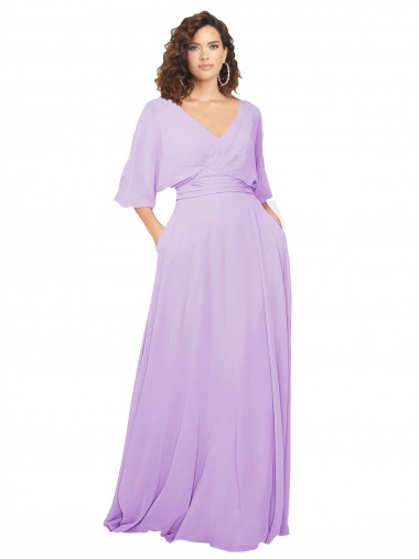 Half Sleeves Lilac Low Back A-Line V-Neck Bridesmaid Dress Maidstone