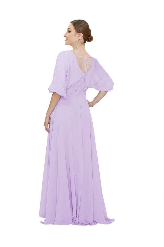 Half Sleeves Lilac Low Back A-Line V-Neck Bridesmaid Dress Maidstone