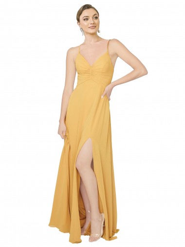 Sleeveless Saffron Open Back A-Line V-Neck Bridesmaid Dress / Evening Dress Maidstone