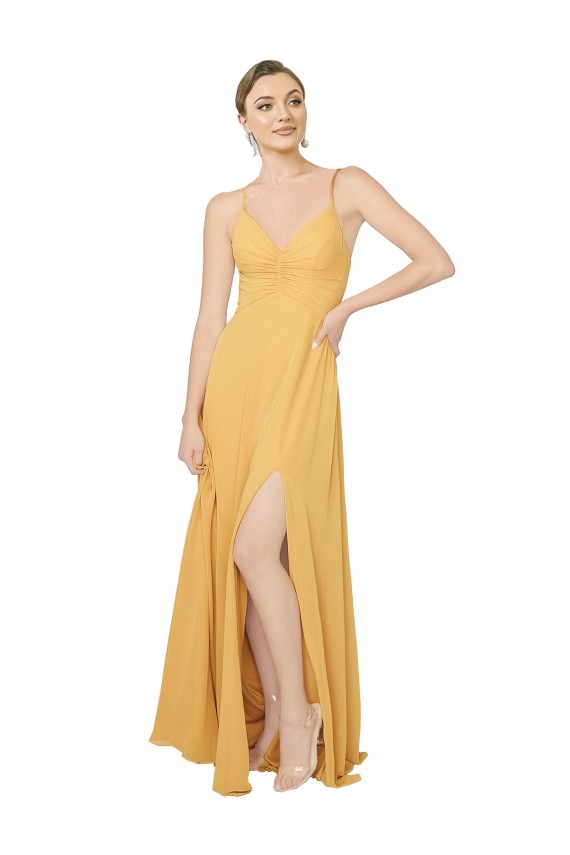 Sleeveless Saffron Open Back A-Line V-Neck Bridesmaid Dress / Evening Dress Maidstone