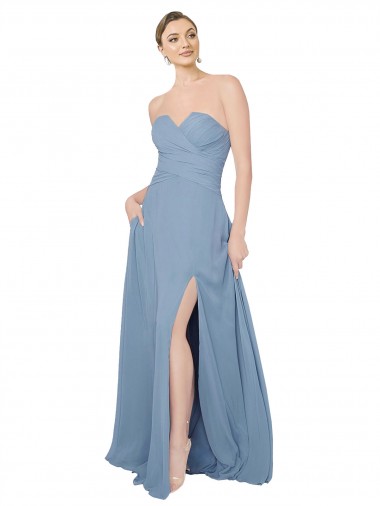 Sleeveless Dusty Blue Low Back A-Line Sweetheart Bridesmaid Dress / Evening Dress Maidstone