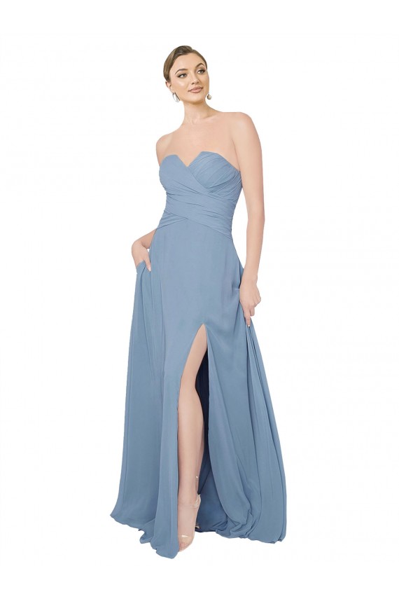 Sleeveless Dusty Blue Low Back A-Line Sweetheart Bridesmaid Dress / Evening Dress Maidstone