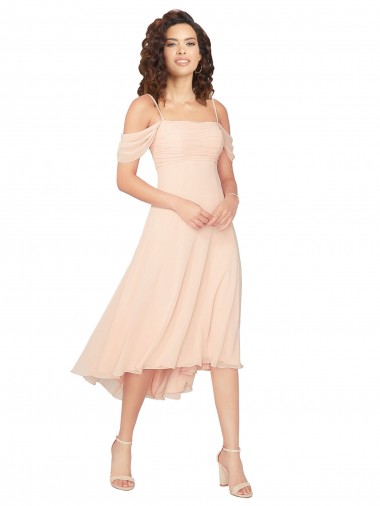 Cold Shoulder Ice Pink Low Back A-Line Square Neck High Low Bridesmaid Dress Maidstone