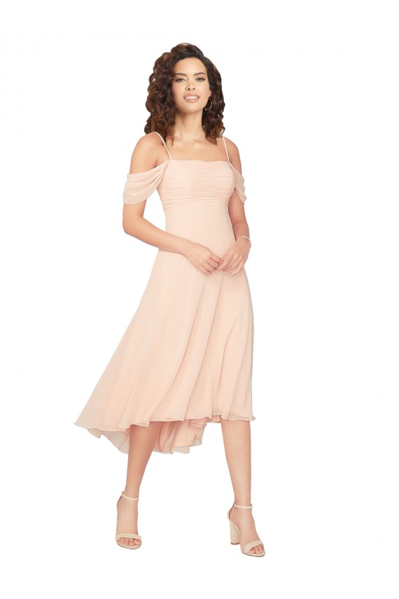 Cold Shoulder Ice Pink Low Back A-Line Square Neck High Low Bridesmaid Dress Maidstone