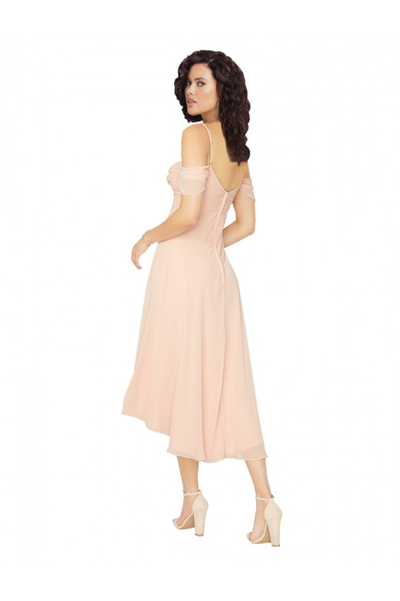 Cold Shoulder Ice Pink Low Back A-Line Square Neck High Low Bridesmaid Dress Maidstone