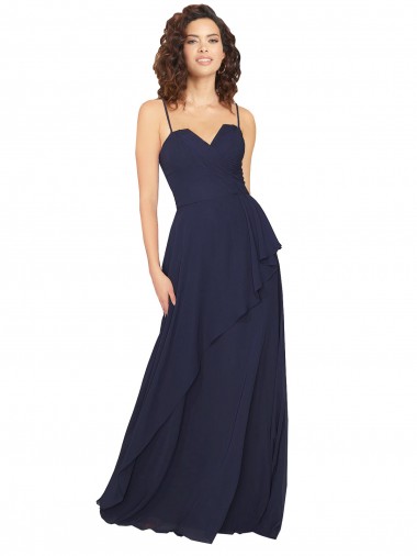 Sleeveless Dark Navy Low Back A-Line V-Neck Bridesmaid Dress / Formal Dress Maidstone