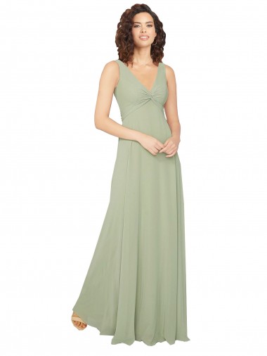 Sleeveless Sage V-Back A-Line V-Neck Bridesmaid Dress / Evening Dress Maidstone