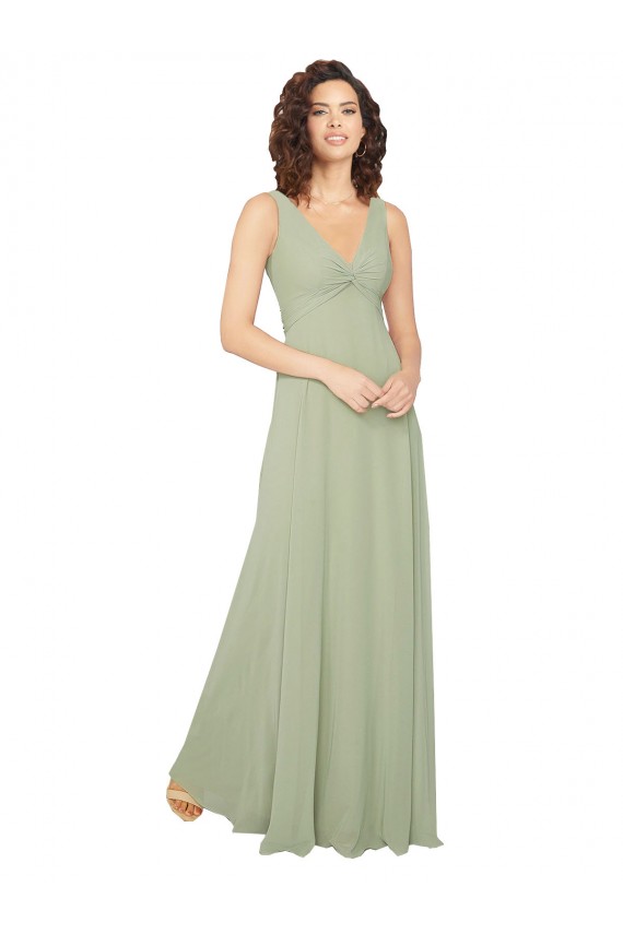 Sleeveless Sage V-Back A-Line V-Neck Bridesmaid Dress / Evening Dress Maidstone