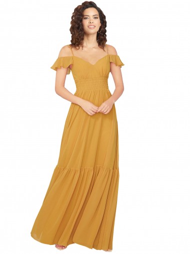 Cold Shoulder Saffron Keyhole Back A-Line V-Neck Bridesmaid Dress Maidstone