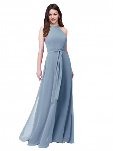 Sleeveless Dusty Blue A-Line Halter Neck Bridesmaid Formal Dress Maidstone