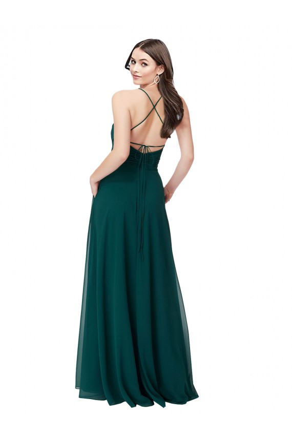 Sleeveless Hunter Green Criss Cross Back A-Line V-Neck Wedding Party Dress Maidstone