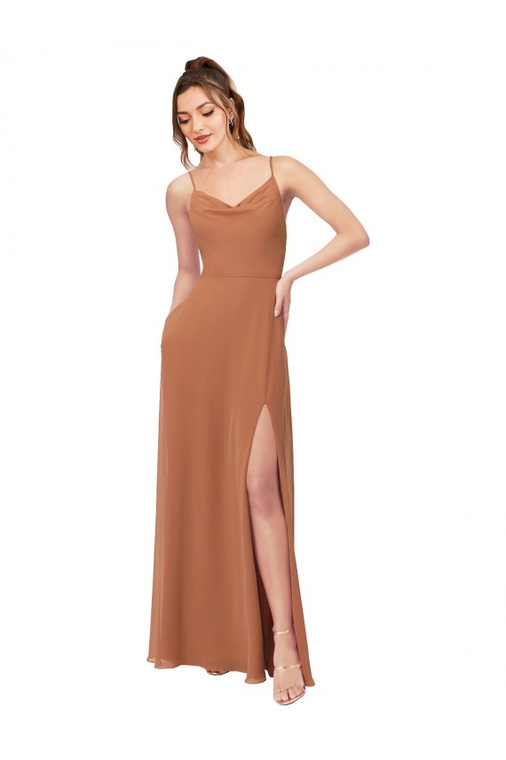 Sleeveless Rosewood Low Back A-Line Cowl Neck Bridesmaid Dress Maidstone