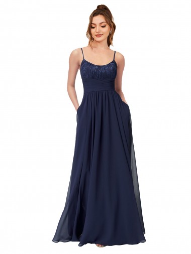 Sleeveless Dark Navy Low Back A-Line Scoop Neck Bridesmaid Dress Maidstone