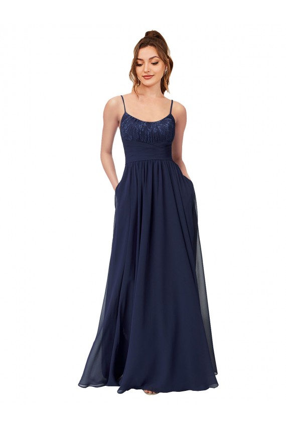 Sleeveless Dark Navy Low Back A-Line Scoop Neck Bridesmaid Dress Maidstone