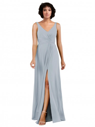 Sleeveless Sea Glass Low Back Column V-Neck Bridesmaid Dress Maidstone