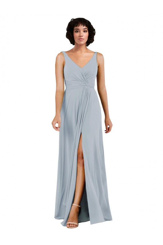 Sleeveless Sea Glass Low Back Column V-Neck Bridesmaid Dress Maidstone