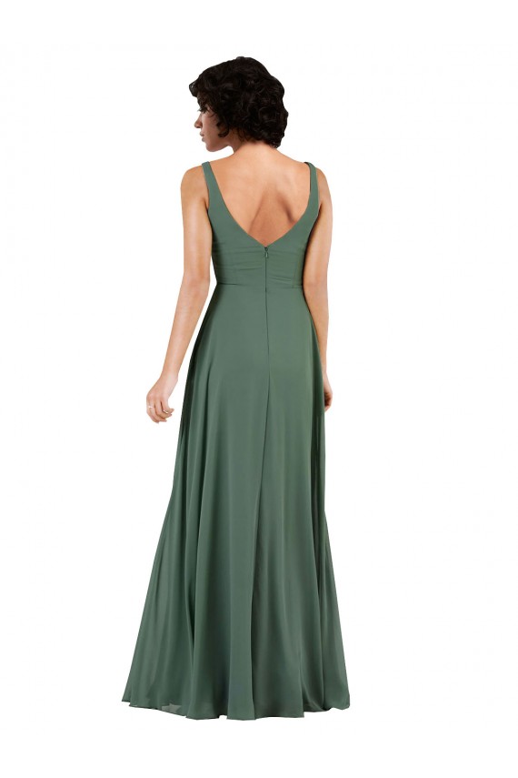 Sleeveless Sea Glass Low Back Column V-Neck Bridesmaid Dress Maidstone