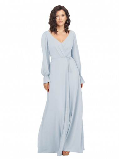 Long Sleeves Sea Glass A-Line V-Neck Formal Dress / Bridesmaid Dress Maidstone