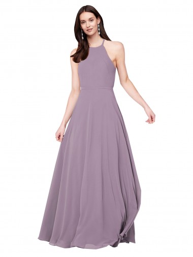Sleeveless Dark Lavender Keyhole Back A-Line Halter Neck Bridesmaid Dress / Evening Dress Maidstone