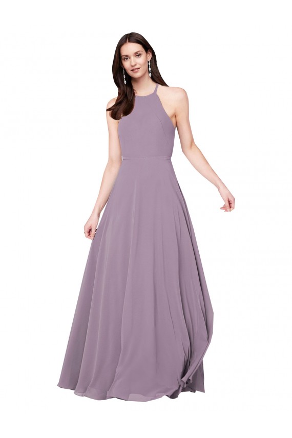 Sleeveless Dark Lavender Keyhole Back A-Line Halter Neck Bridesmaid Dress / Evening Dress Maidstone