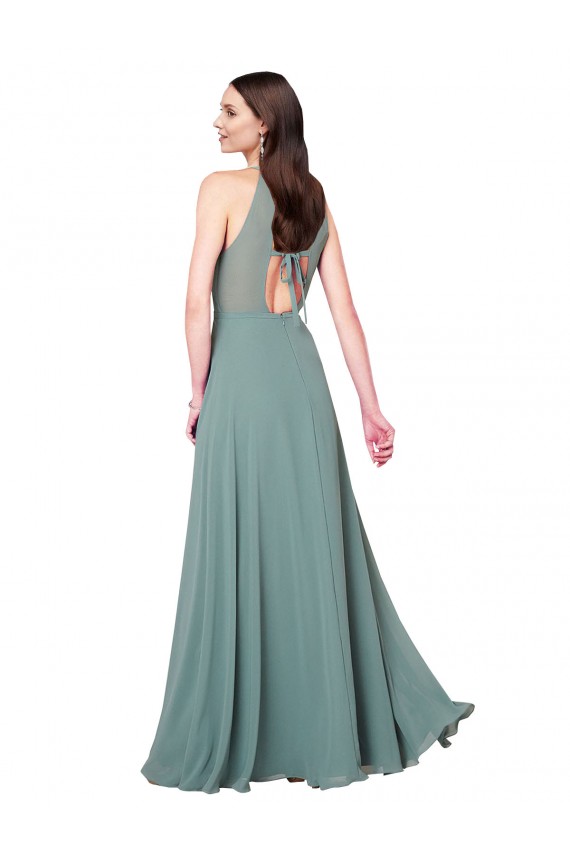 Sleeveless Dark Lavender Keyhole Back A-Line Halter Neck Bridesmaid Dress / Evening Dress Maidstone