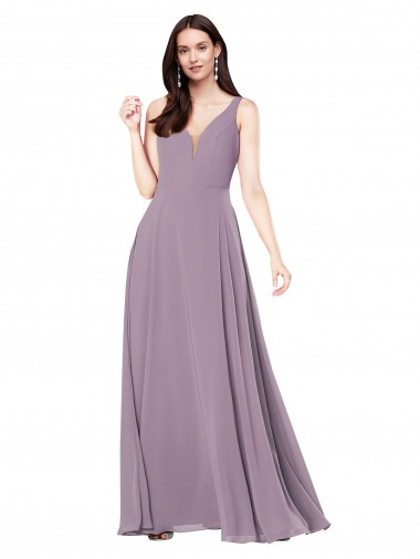 Sleeveless Dark Lavender Low Back Sheath V-Neck Formal Evening Gown / Bridesmaid Dress Maidstone