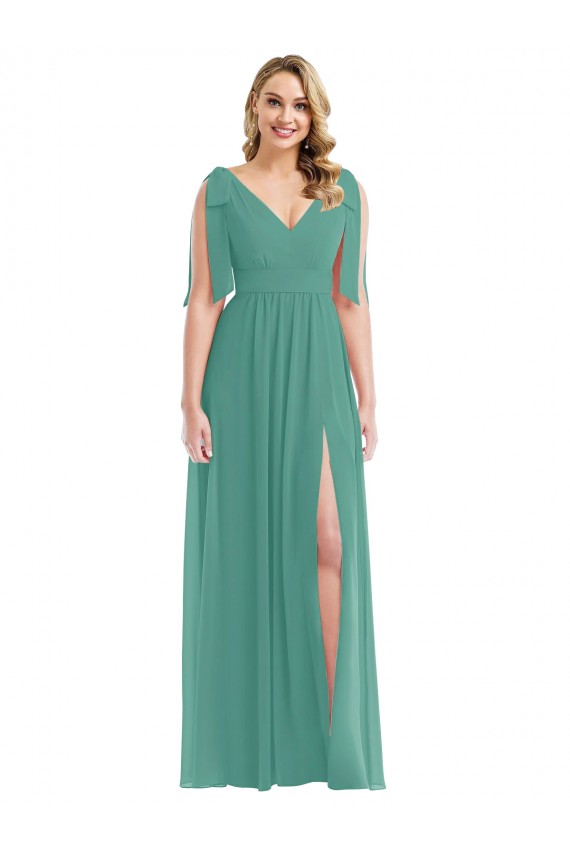 Sleeveless Icelandic Silver V-Back A-Line V-Neck Semi Formal Evening Dress / Bridesmaid Dress Maidstone