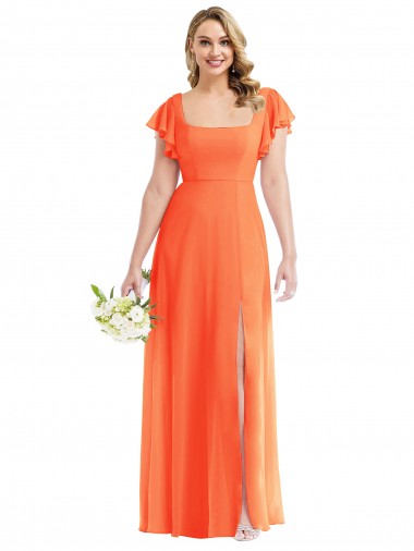Flutter Sleeves Tangerine Tango Open Back A-Line Square Neck Semi Formal Evening Dress / Bridesmaid Dress Maidstone