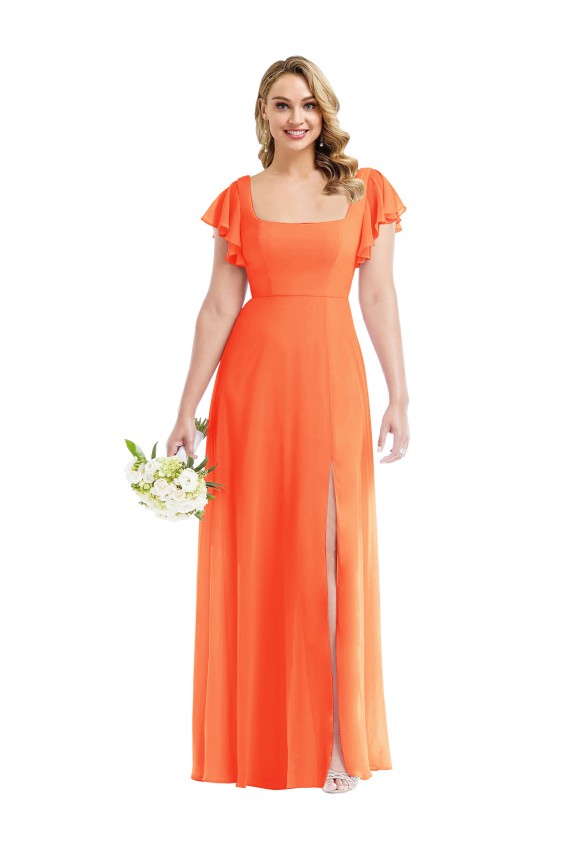 Flutter Sleeves Tangerine Tango Open Back A-Line Square Neck Semi Formal Evening Dress / Bridesmaid Dress Maidstone