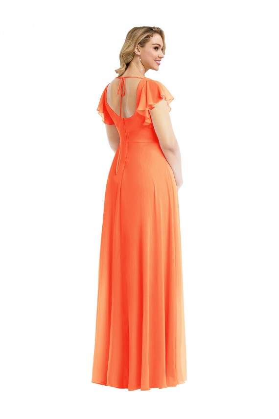 Flutter Sleeves Tangerine Tango Open Back A-Line Square Neck Semi Formal Evening Dress / Bridesmaid Dress Maidstone