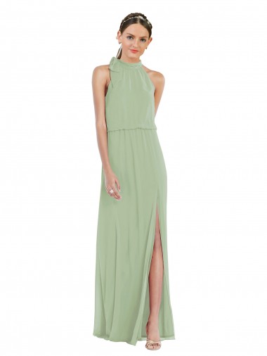 Sleeveless Smoke Green A-Line High Neck Semi Formal Evening Dress / Bridesmaid Dress Maidstone