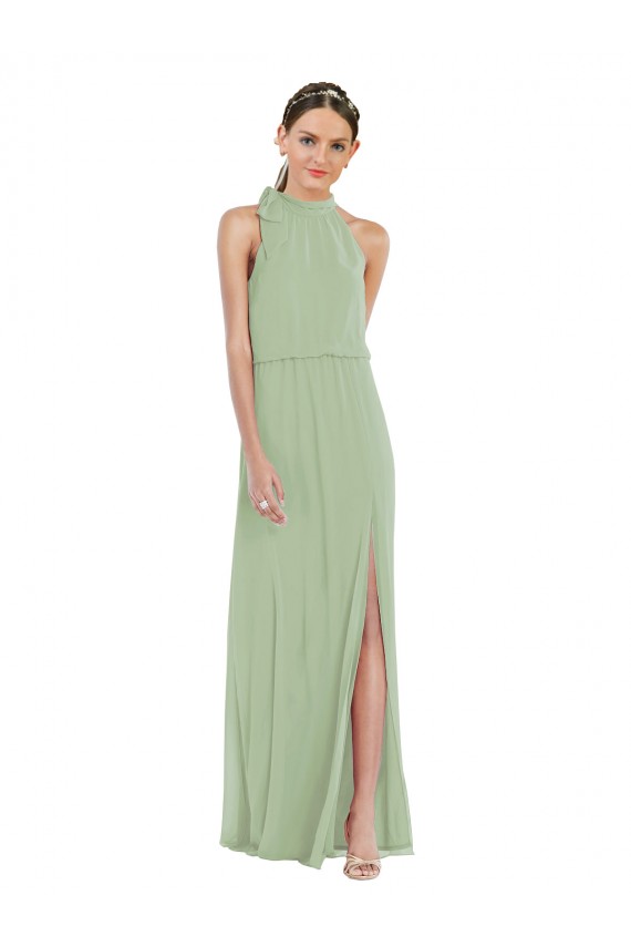 Sleeveless Smoke Green A-Line High Neck Semi Formal Evening Dress / Bridesmaid Dress Maidstone