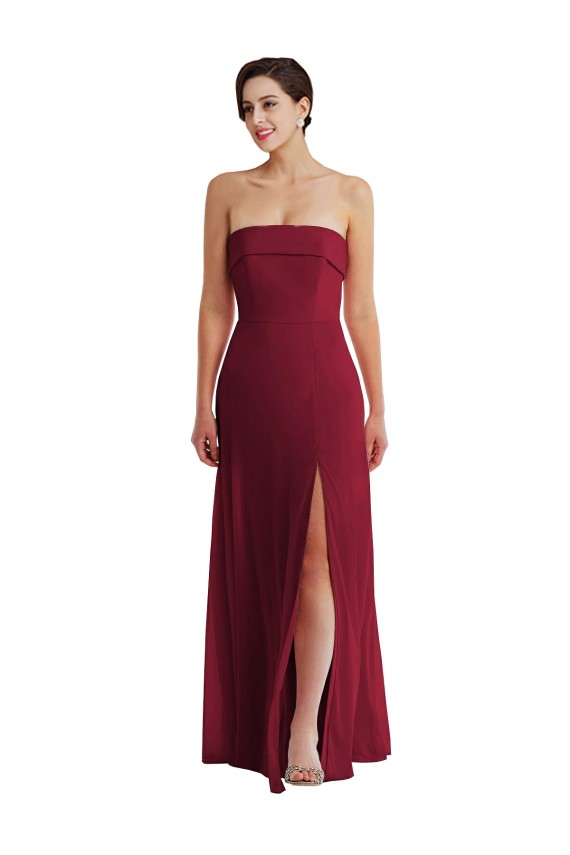 Sleeveless Burgundy Low Back A-Line Strapless Formal Evening Gown / Bridesmaid Dress Maidstone