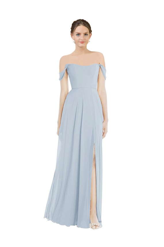 Flounce Sleeves Sea Glass A-Line Off the Shoulder Semi Formal Evening Dress / Bridesmaid Dress Maidstone