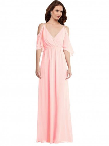 Cold Shoulder Pink V-Back A-Line V-Neck Semi Formal Evening Dress / Bridesmaid Dress Maidstone