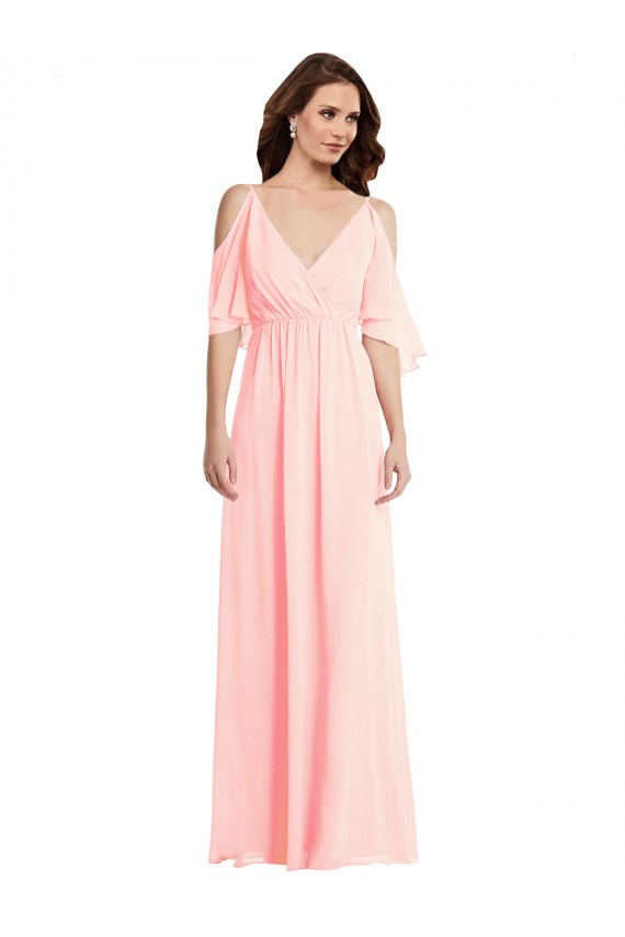 Cold Shoulder Pink V-Back A-Line V-Neck Semi Formal Evening Dress / Bridesmaid Dress Maidstone