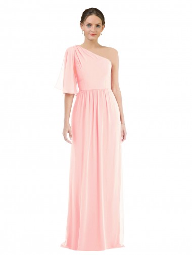 Bell Sleeves Pink A-Line One Shoulder Semi Formal Evening Dress / Bridesmaid Dress Maidstone
