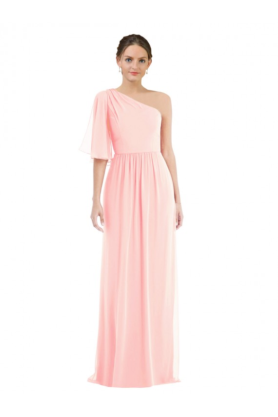Bell Sleeves Pink A-Line One Shoulder Semi Formal Evening Dress / Bridesmaid Dress Maidstone